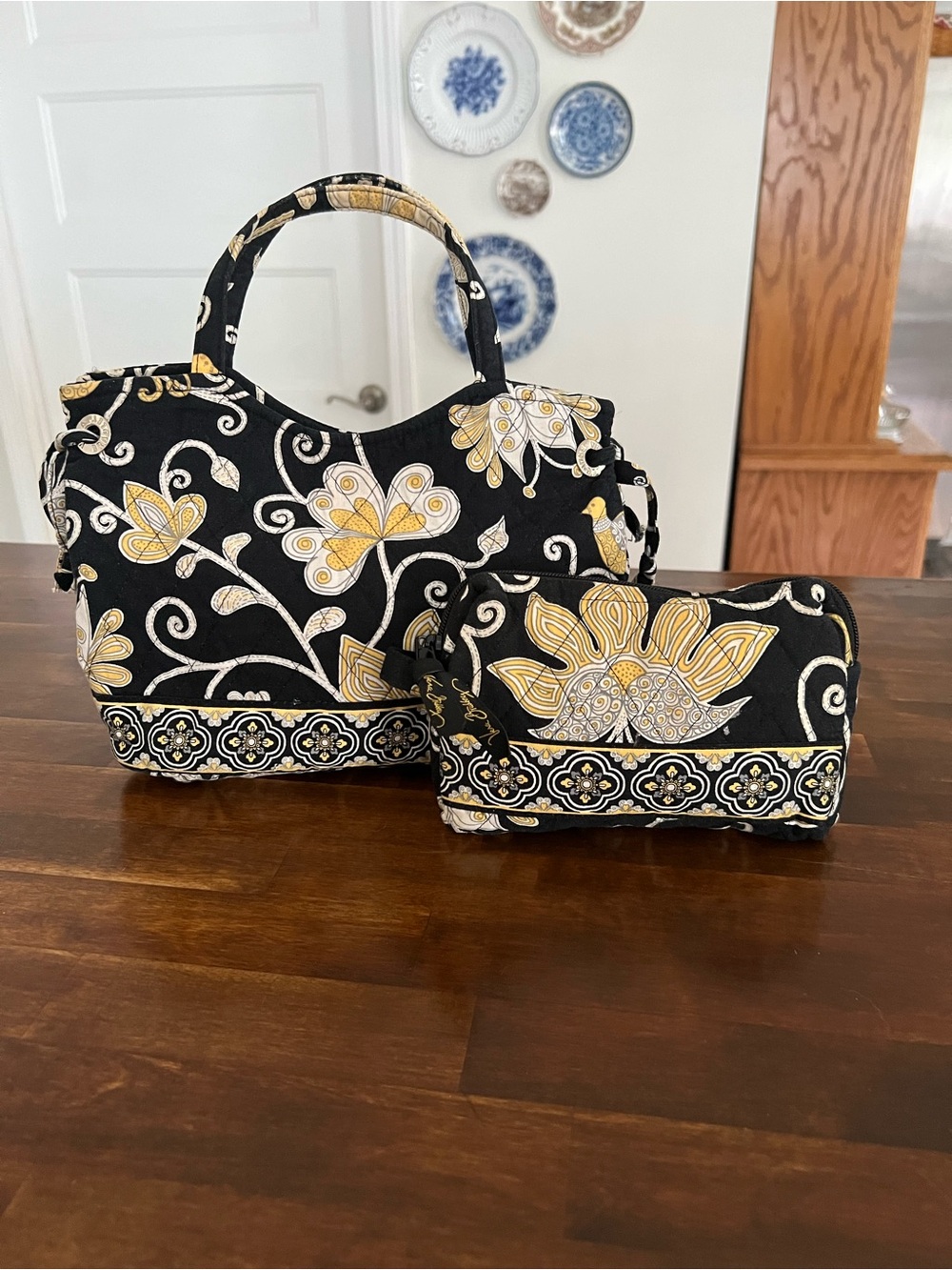 Vera Bradley Sherry Mini Tote and Pouch in Retired Yellow Bird Pattern